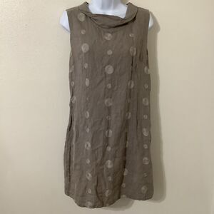 Linea Tomei Beige Beachy Lagenlook Artsy Bohemian Linen Summer Dress Medium